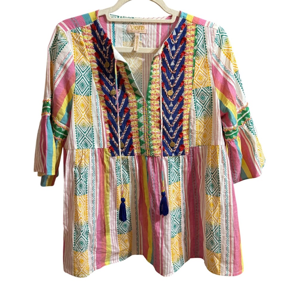 Verb by Pallavi Singhee Vanessa‎ Embroidered Tunic Blouse Geometric sz S